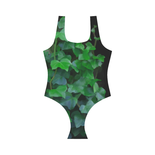 Vines, climbing plant on black Vest One Piece Swimsuit (Model S04)