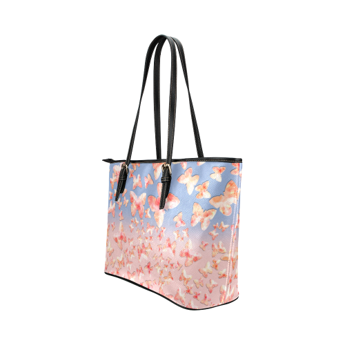 Pink Butterflies Leather Tote Bag/Large (Model 1651)