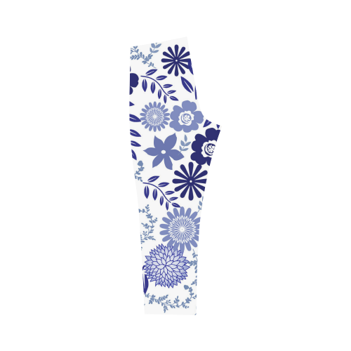 Blue and White Pattern Floral Capri Legging (Model L02)