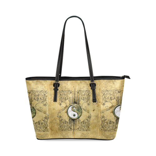 Ying and yang with decorative floral elements Leather Tote Bag/Small (Model 1640)