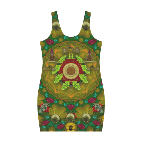 Panda Bears with motorcycles in the mandala forest Medea Vest Dress (Model D06)