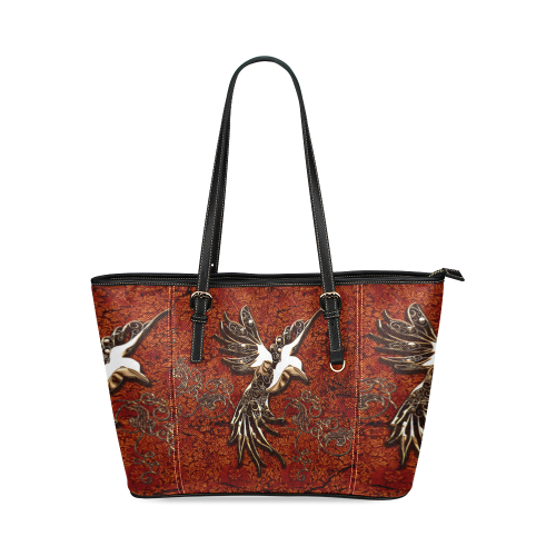 Wonderful bird made of floral elements Leather Tote Bag/Small (Model 1640)