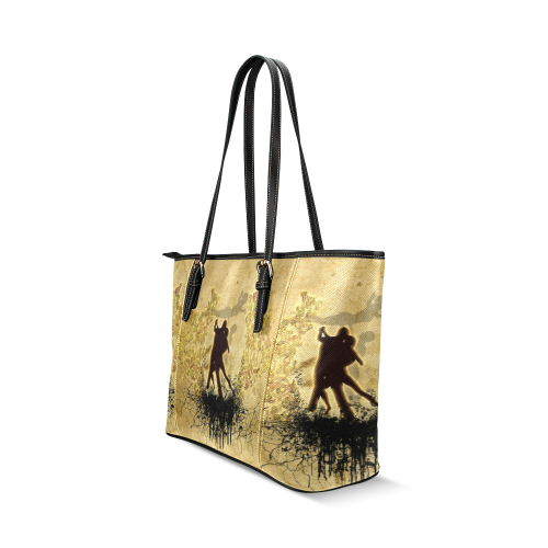 Dancing couple on vintage background Leather Tote Bag/Small (Model 1640)