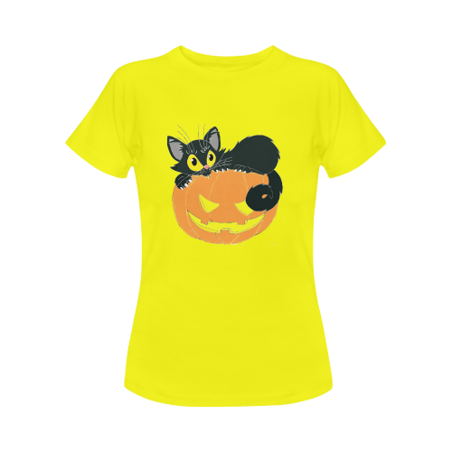 Halloween Black Cat And Pumpkin Women's Classic T-Shirt (Model T17）