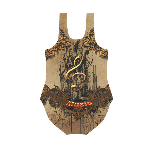 Music, clef with floral elements in rusty metal Vest One Piece Swimsuit (Model S04)