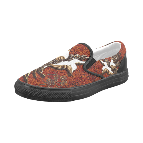 Wonderful bird made of floral elements Men's Slip-on Canvas Shoes (Model 019)