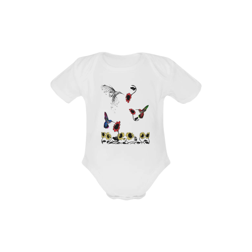 Hummingbird Border Print Baby Powder Organic Short Sleeve One Piece (Model T28)