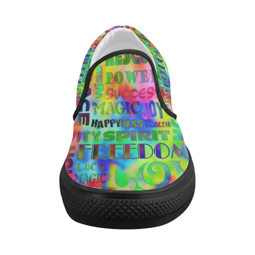 Flower Power - WORDS OF THE SPIRIT WAY Women's Slip-on Canvas Shoes (Model 019)