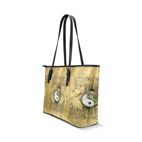 Ying and yang with decorative floral elements Leather Tote Bag/Small (Model 1640)