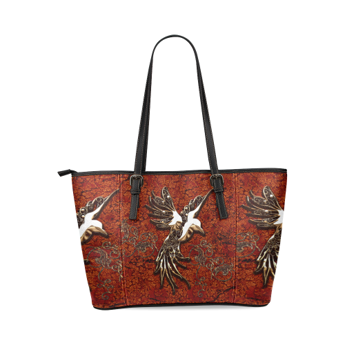 Wonderful bird made of floral elements Leather Tote Bag/Small (Model 1640)