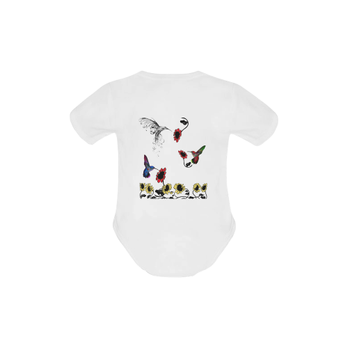 Hummingbird Border Print Baby Powder Organic Short Sleeve One Piece (Model T28)