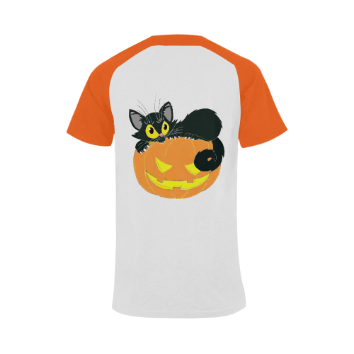 Halloween Black Cat And Pumpkin Men's Raglan T-shirt Big Size (USA Size) (Model T11)