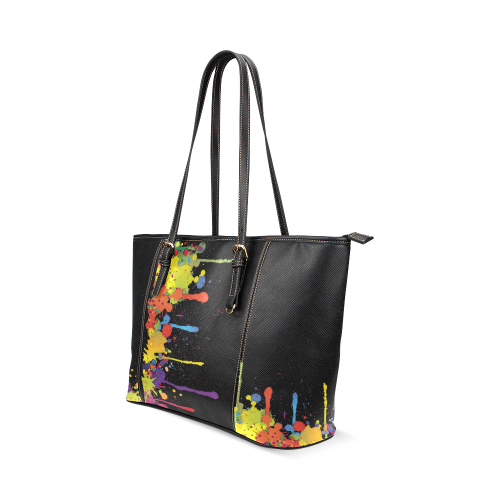 Crazy multicolored running SPLASHES Leather Tote Bag/Small (Model 1640)