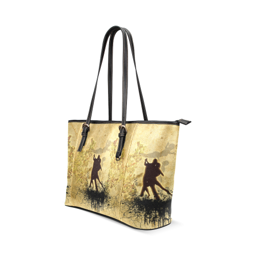 Dancing couple on vintage background Leather Tote Bag/Small (Model 1640)