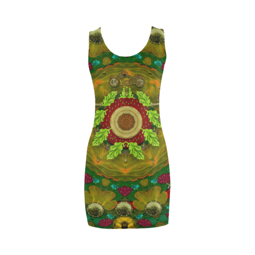 Panda Bears with motorcycles in the mandala forest Medea Vest Dress (Model D06)