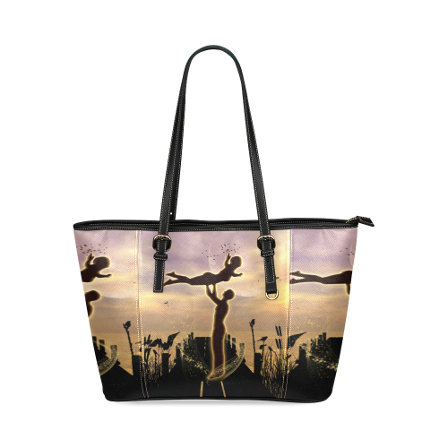 Dance with me in the night Leather Tote Bag/Small (Model 1640)