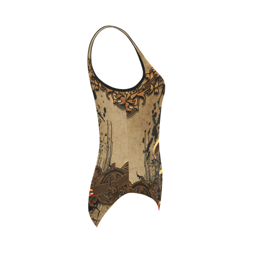 Music, clef with floral elements in rusty metal Vest One Piece Swimsuit (Model S04)