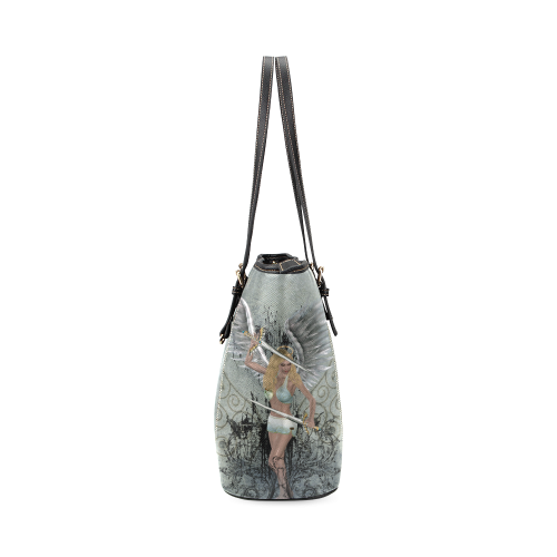 The angel with swords and wings Leather Tote Bag/Small (Model 1640)