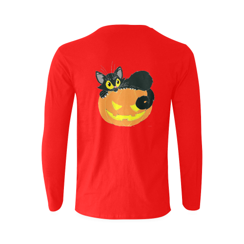 Halloween Black Cat And Pumpkin Sunny Men's T-shirt (long-sleeve) (Model T08)
