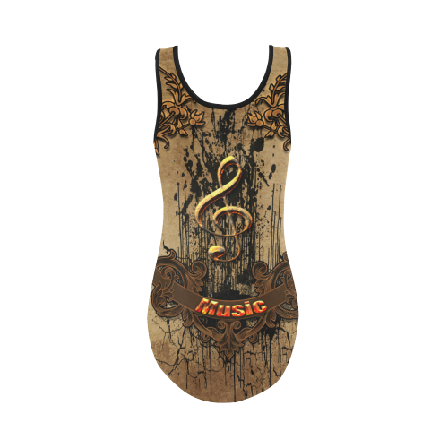 Music, clef with floral elements in rusty metal Vest One Piece Swimsuit (Model S04)