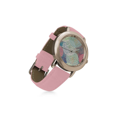 Abstract Floral Petals Women's Rose Gold Leather Strap Watch(Model 201)