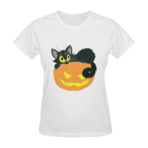 Halloween Black Cat And Pumpkin Sunny Women's T-shirt (Model T05)