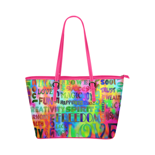 Flower Power - WORDS OF THE SPIRIT WAY Leather Tote Bag/Small (Model 1651)