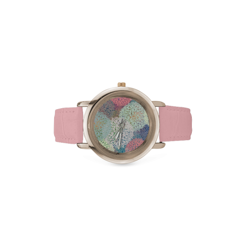 Abstract Floral Petals Women's Rose Gold Leather Strap Watch(Model 201)
