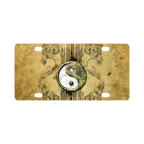 Ying and yang with decorative floral elements Classic License Plate