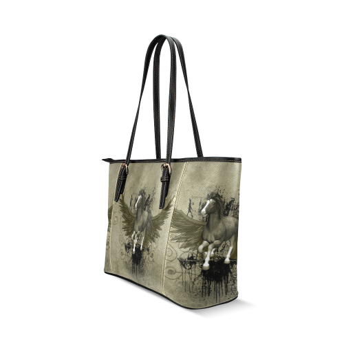 Wild horse with wings Leather Tote Bag/Small (Model 1640)