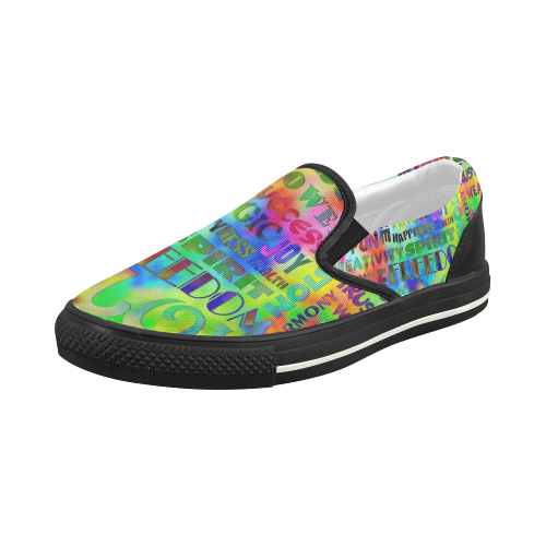 Flower Power - WORDS OF THE SPIRIT WAY Women's Slip-on Canvas Shoes (Model 019)
