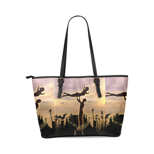Dance with me in the night Leather Tote Bag/Small (Model 1640)