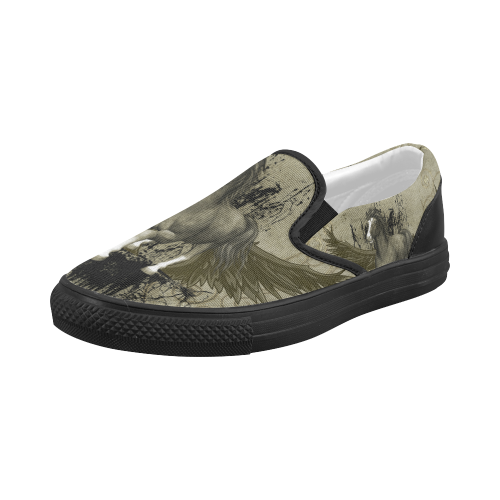 Wild horse with wings Women's Slip-on Canvas Shoes (Model 019)