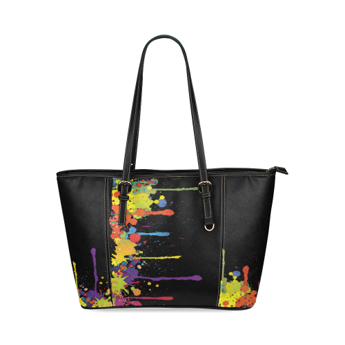 Crazy multicolored running SPLASHES Leather Tote Bag/Small (Model 1640)