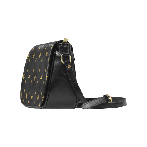 Twinkle Twinkle Little Star Gold Stars on Black Classic Saddle Bag/Large (Model 1648)