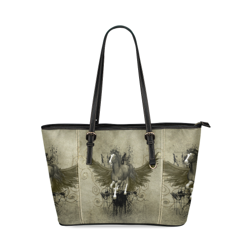 Wild horse with wings Leather Tote Bag/Small (Model 1640)