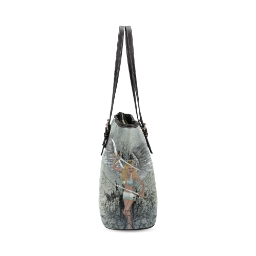 The angel with swords and wings Leather Tote Bag/Small (Model 1640)
