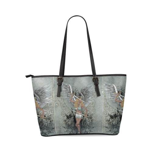 The angel with swords and wings Leather Tote Bag/Small (Model 1640)