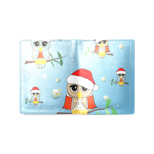 Cute cartoon christmas owls Men's Leather Wallet (Model 1612)