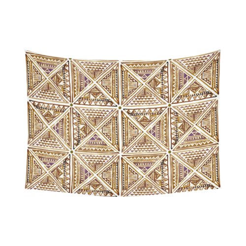 Folklore TRIANGLES pattern brown Cotton Linen Wall Tapestry 80"x 60"