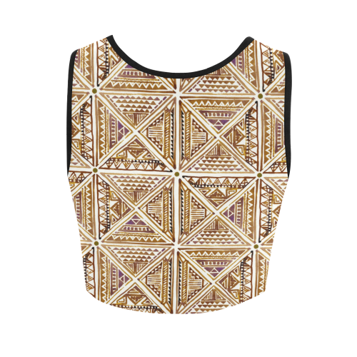 Folklore TRIANGLES pattern brown Women's Crop Top (Model T42)