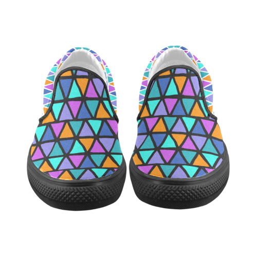 Modern colored TRINAGLES / PYRAMIDS pattern Men's Unusual Slip-on Canvas Shoes (Model 019)