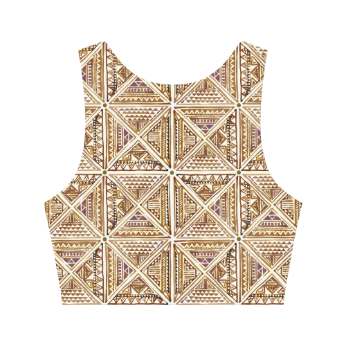 Folklore TRIANGLES pattern brown Women's Crop Top (Model T42)