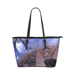 Sierpinski World Allover Leather Tote Leather Tote Bag/Large (Model 1651)