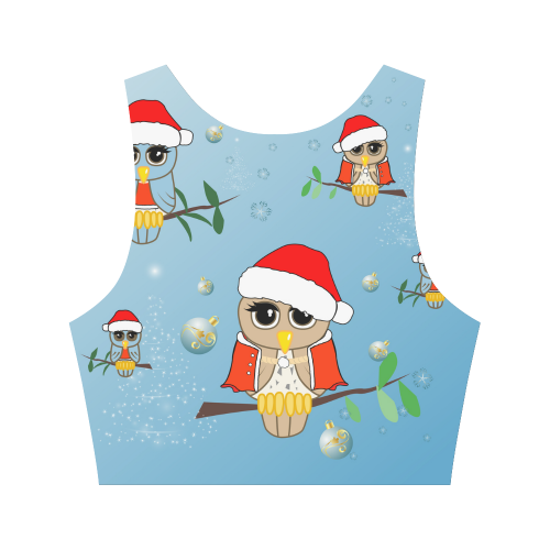 Cute cartoon christmas owls Women's Crop Top (Model T42)