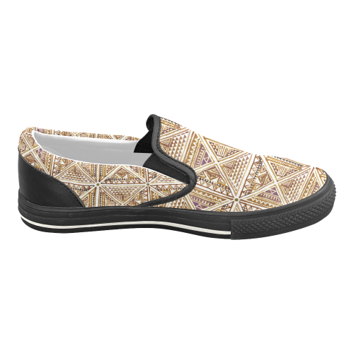 Folklore TRIANGLES pattern brown Men's Unusual Slip-on Canvas Shoes (Model 019)