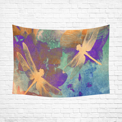 Orange Orange Dragonflies WW Cotton Linen Wall Tapestry 80"x 60"