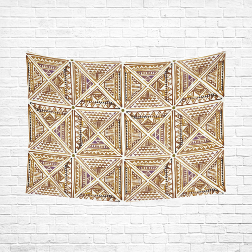 Folklore TRIANGLES pattern brown Cotton Linen Wall Tapestry 80"x 60"