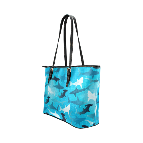 sharks! Leather Tote Bag/Large (Model 1651)