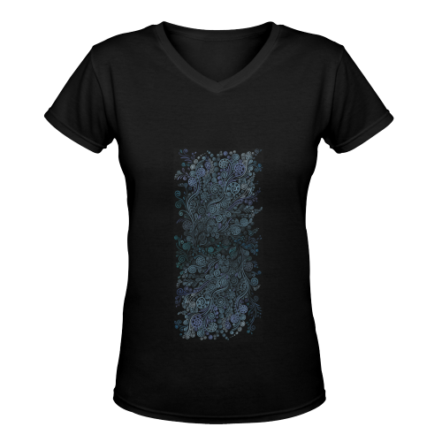3D ornaments, psychedelic blue Women's Deep V-neck T-shirt (Model T19)
